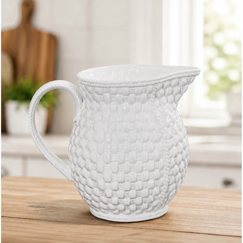 Tiffany & Co Sybil Connolly Basket Weave Parian China Pitcher Ireland 1994